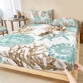 thumbnail image 1 of Cal.King Size Fitted Sheet Set - Green Coastal Seashells 3 Piece Bedding Sets 16" Deep Pocket Fitted Sheet with 2 Pillowcases, Nautical Brown Coral Starfish Brushed Microfiber Hotel Luxury Bed Sheets, 1 of 9