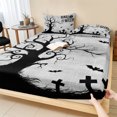 thumbnail image 1 of Cal.King Size Fitted Sheet Set - Halloween 3 Piece Bedding Sets 16" Deep Pocket Fitted Sheet with 2 Pillowcases, Fall Pumpkin Spooky Bats Horror Trees Rustic Gray Brushed Microfiber Hotel Bed Sheets, 1 of 9