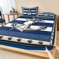 thumbnail image 1 of Cal.King Size Fitted Sheet Set - Navy Blue Anchor 3 Piece Bedding Sets 16" Deep Pocket Fitted Sheet with 2 Pillowcases, Nautical Summer Beach Coastal Ocean Brushed Microfiber Hotel Luxury Bed Sheets, 1 of 9