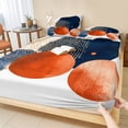 thumbnail image 1 of Cal.King Size Fitted Sheet Set - Navy Blue Burnt Orange 3 Piece Bedding Sets 16" Deep Pocket Fitted Sheet with 2 Pillowcases, Middle Century Modern Geometric Brushed Microfiber Hotel Bed Sheets, 1 of 9
