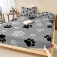 thumbnail image 1 of Cal.King Size Fitted Sheet Set - Pet Paw Printed 3 Piece Bedding Sets 16" Deep Pocket Fitted Sheet with 2 Pillowcases, Modern Black Grey Watercolor Dog Claws Brushed Microfiber Hotel Bed Sheets, 1 of 9