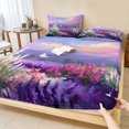 thumbnail image 1 of Cal.King Size Fitted Sheet Set - Purple Lavender 3 Piece Bedding Sets 16" Deep Pocket Fitted Sheet with 2 Pillowcases, Spring Country Oil Painting Butterfly Flower Brushed Microfiber Hotel Bed Sheets, 1 of 9