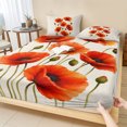 thumbnail image 1 of Cal.King Size Fitted Sheet Set - Red Poppy Flower 3 Piece Bedding Sets 16" Deep Pocket Fitted Sheet with 2 Pillowcases, Spring Floral Botanical Rustic Beige Brushed Microfiber Hotel Luxury Bed Sheets, 1 of 9
