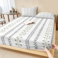 thumbnail image 1 of Cal.King Size Fitted Sheet Set - Sage Green Stripes 3 Piece Bedding Sets 16" Deep Pocket Fitted Sheet with 2 Pillowcases, Modern Simple Floral Lines Rustic Brushed Microfiber Hotel Luxury Bed Sheets, 1 of 9