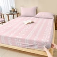 thumbnail image 1 of Cal.King Size Fitted Sheet Set - Spring Botancial 3 Piece Bedding Sets 16" Deep Pocket Fitted Sheet with 2 Pillowcases, Modern Rustic Minimalist Lines Pink Brushed Microfiber Hotel Luxury Bed Sheets, 1 of 9