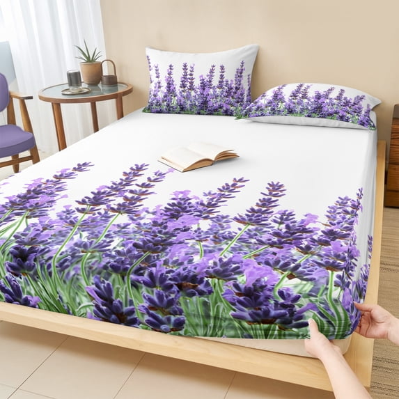 Sheets King Pattern Spring Cal.King Size Fitted Sheet Set - Spring Lavender 3 Piece Bedding Sets ...