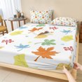 thumbnail image 1 of Cal.King Size Fitted Sheet Set - Thanksgiving Fall 3 Piece Bedding Sets 16" Deep Pocket Fitted Sheet with 2 Pillowcases, Maple Leaf Botanical Autumn Brushed Microfiber Hotel Luxury Bed Sheets, 1 of 9
