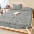 thumbnail image 1 of Cal.King Size Fitted Sheet Set - Tree Birds 3 Piece Bedding Sets 16" Deep Pocket Fitted Sheet with 2 Pillowcases, Vintage Grey Flower Floral Branch Spring Brushed Microfiber Hotel Luxury Bed Sheets, 1 of 9