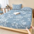 thumbnail image 1 of Cal.King Size Fitted Sheet Set - Watercolor Floral 3 Piece Bedding Sets 16" Deep Pocket Fitted Sheet with 2 Pillowcases, Spring Botanical Flowers Rustic Blue Brushed Microfiber Hotel Bed Sheets, 1 of 9