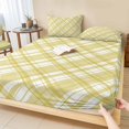 thumbnail image 1 of Cal.King Size Fitted Sheet Set - Yellow Plaid 3 Piece Bedding Sets 16" Deep Pocket Fitted Sheet with 2 Pillowcases, White Stripes Modern Grids Geometric Brushed Microfiber Hotel Luxury Bed Sheets, 1 of 9