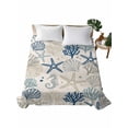 thumbnail image 1 of Cal King Size Flat Sheet Only, Blue Beige Coastal Soft Brushed Microfiber Bed Sheets, Summer Beach Starfish Coral Nautical Rustic Hotel Quality Breathable Bedding Top Sheet, Easy Care, 108"x98", 1 of 9