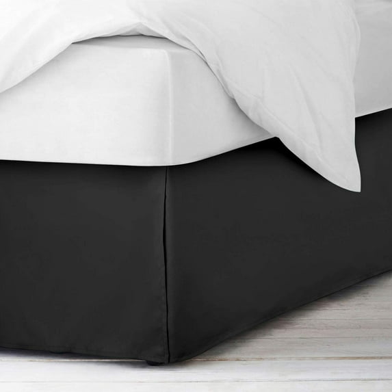 Cal-King Size Pleated Bed Skirt (72" x 84") with 30" Ideal Drop, Wrinkle Free & Soft 100% Microfiber Polyester, Stylish Pleated Bed Valances - Black Solid.