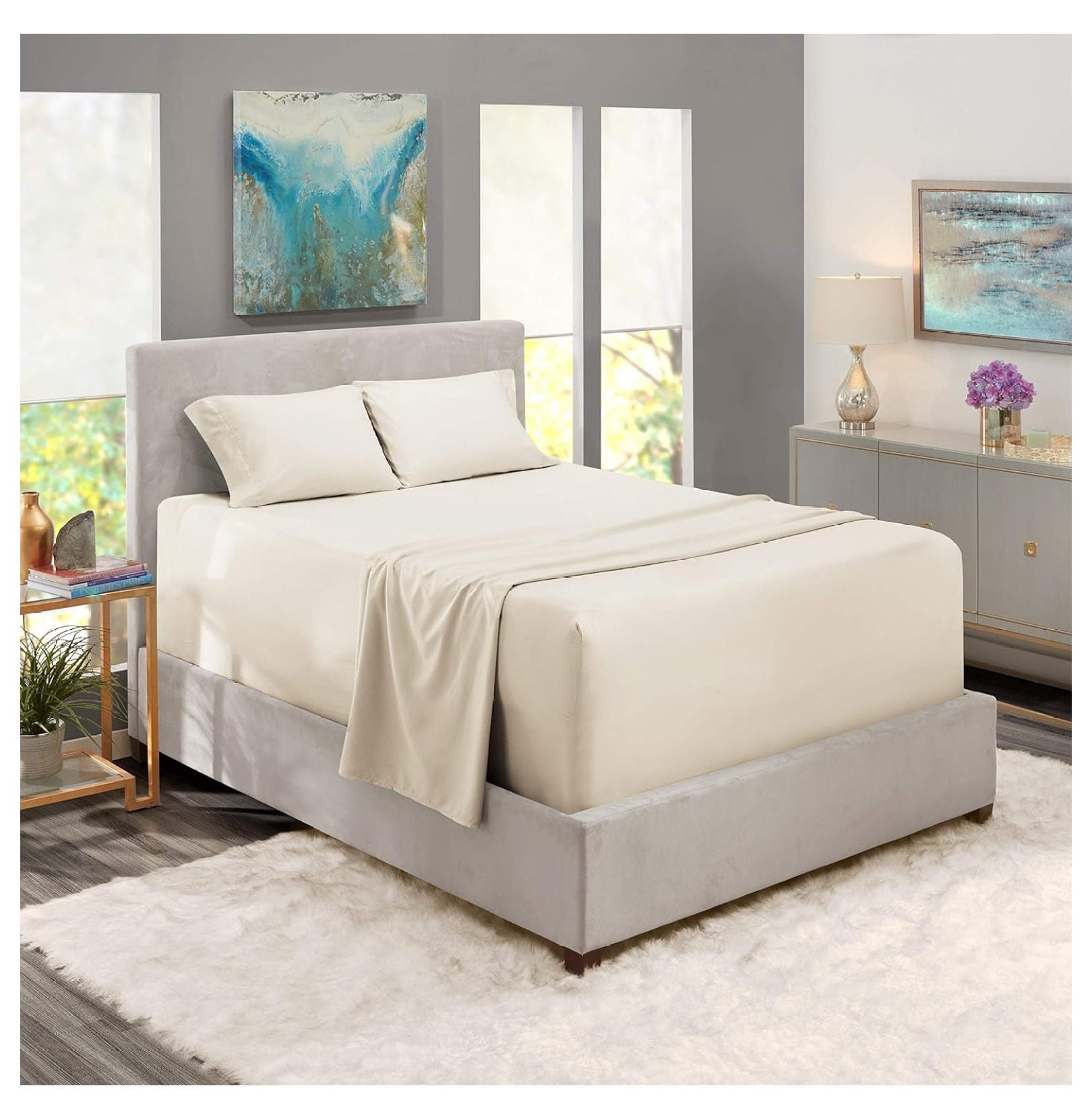 Cal King Size Sheet Set 4 Piece Set Hotel Luxury Bed Sheets Soft