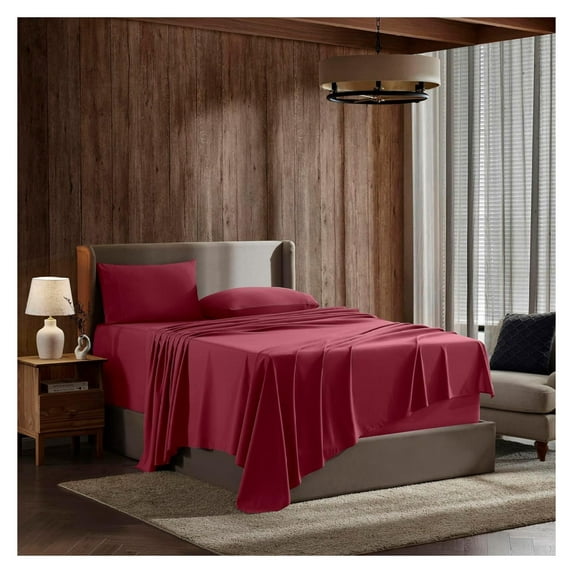 Cal King Size Sheets Set - 4 Piece California King Sheets, Deep Pocket, Hotel Luxury, Extra Soft, Breathable and Cooling, Burgundy Red Cal King Bed Sheets