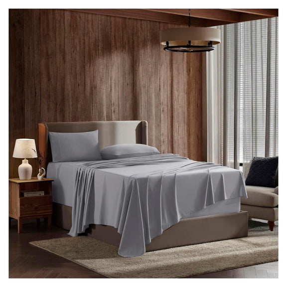 Cal King Size Sheets Set - 4 Piece California King Sheets, Deep Pocket, Hotel Luxury, Extra Soft, Breathable and Cooling, Grey Cal King Bed Sheets