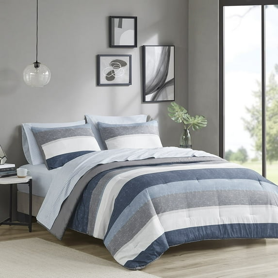 Cal King Stripe Comforter Set with Bed Sheets