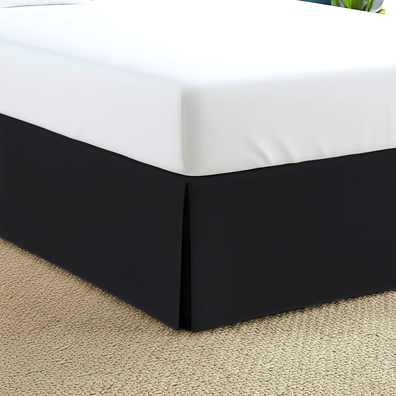 Cal-King Tailored Style Bed Skirt, 16" Drop Length, Soft 100% Microfiber, Quadruple Pleated Tailored Design, Hotel Quality, Black Solid