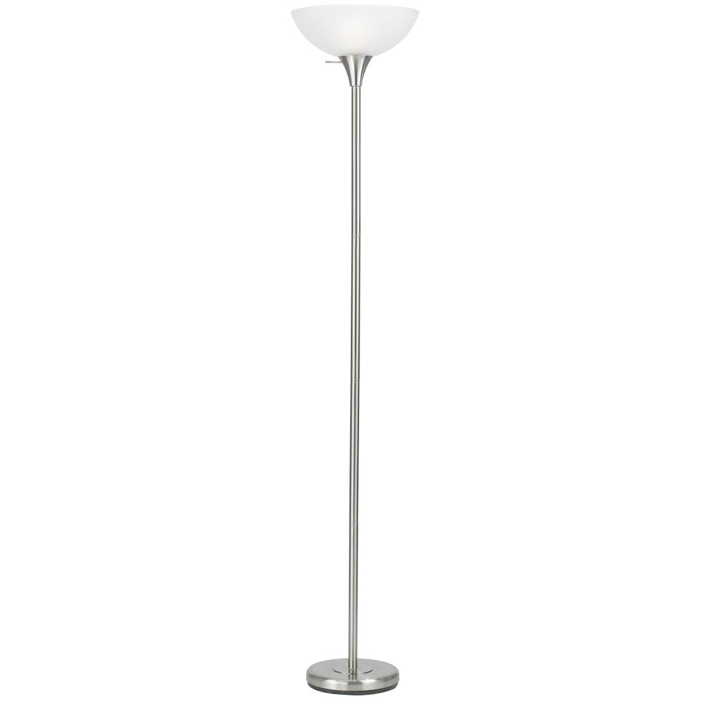 White Adjustable Metal Torchiere Floor Lamp with Glass Shade