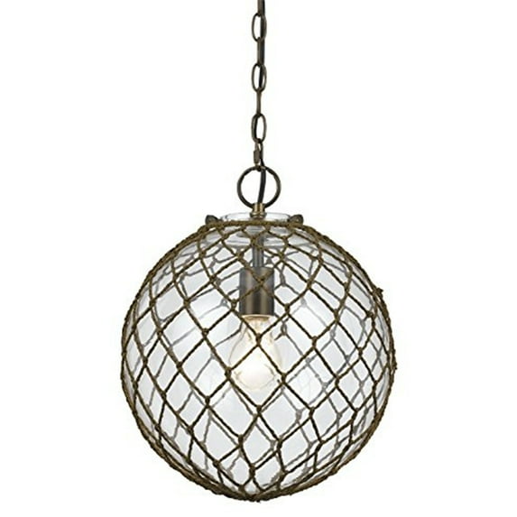 Cal Lighting 15" Tall Glass Pendant in Glass Rope Finish-Color:Rust,Finish:Glass/Rope,Material:Glass,Shape:Globe,Wattage:100W