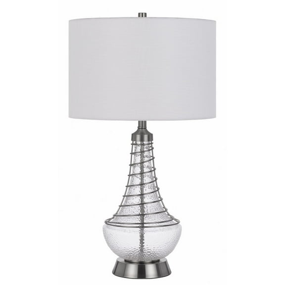 Cal Lighting 150W 3 Way Baraboo Glass Table Lamp With Wire Guard Design And Drum Fabric Shade