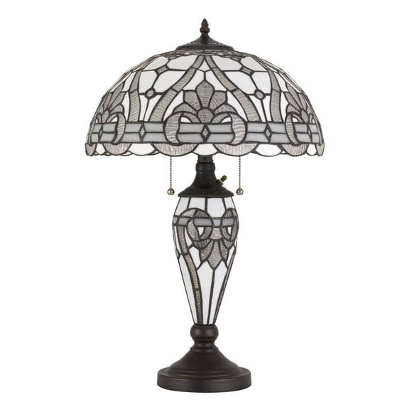 Cal Lighting 2-Light Resin/Glass Table Lamp with Pull Chain Switch in Black