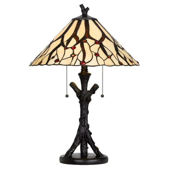 Cal Lighting 60W X 2 Metal/Resin Tiffany Table Lamp With Pull Chain Switches