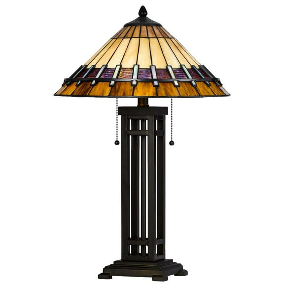 Cal Lighting 60W X 2 Metal/Resin Tiffany Table Lamp With Pull Chain Switches