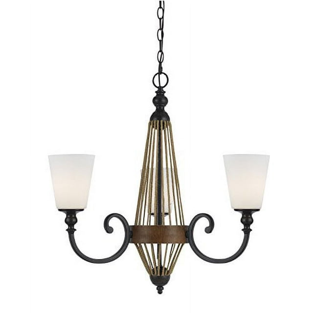 Cal Lighting 25.5" Tall Metal Chandelier in Metal Wood Finish-Color:Metal/Wood,Finish:Metal/Wood,Material:Glass,Shape:Round,Wattage:60WX3
