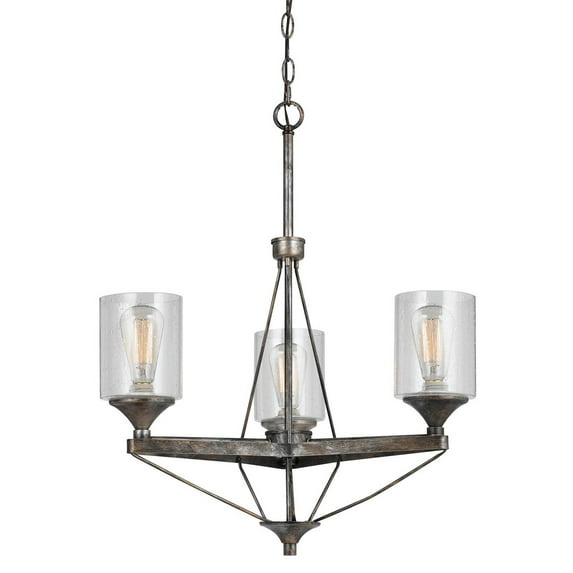 Cal Lighting 28" Metal Chandelier in Textured Steel-Color:Textured Steel,Finish:Textured Steel,Material:Glass,Shape:Round,Style:Transitional,Wattage:60WX3