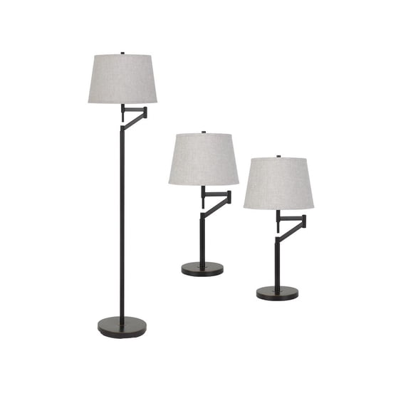 Cal Lighting 3-Piece Swing Arm Metal Table & Floor Lamp Set in Dark Bronze