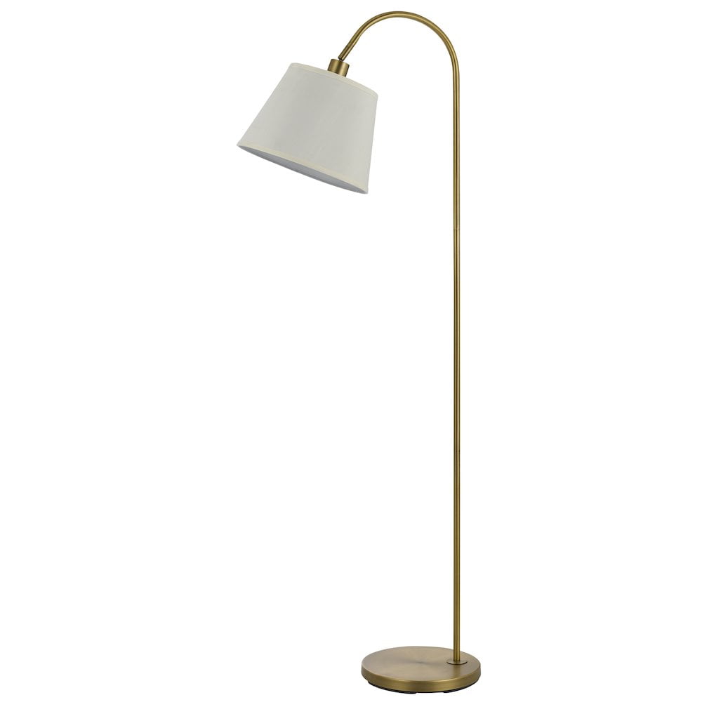 Antique Brass Adjustable Arc Floor Lamp with White Shade