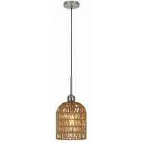 Cal Lighting Depok 1-Light Metal & Rope Wood Pendant Fixture in Burlap Brown