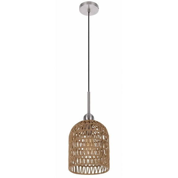Cal Lighting Depok 1-Light Metal & Rope Wood Pendant Fixture in Burlap Brown