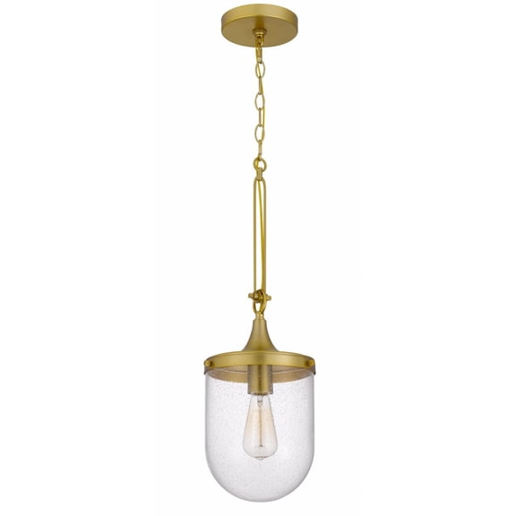 Cal Lighting Ithaca 1-Light Metal Pendant Fixture with Bubbled Glass in Brass