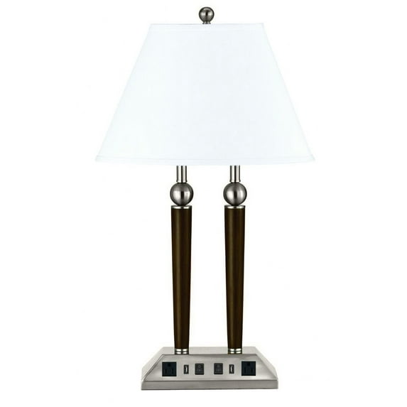 Cal Lighting, 60W X 2 Metal Desk Lamp With 2 USB And 2 Power Outlets, On Off Rocker Base Switch