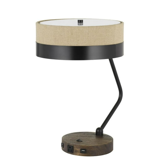 Cal Lighting 60W X 2 Parson Metal/Wood Desk Lamp With Metal/Fabric Shade With 2 Usb Ports