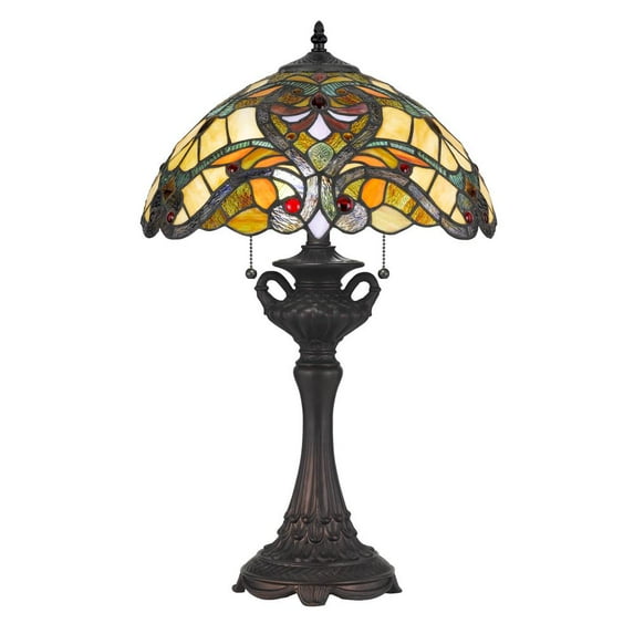 Cal Lighting BO-2796TB Tiffany/Mica Two Light Table Lamp from Tiffany Collection in Bronze/Dark Finish, 15.38 inches, Multicolor