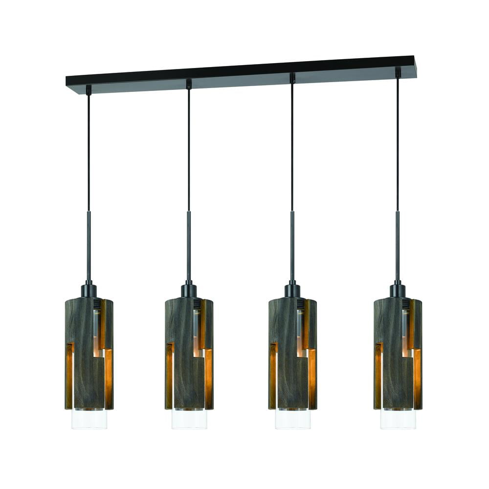 Cal Lighting 60W X 4 Reggio Wood Pendant Glass Fixture (Edison Bulbs Not Included)