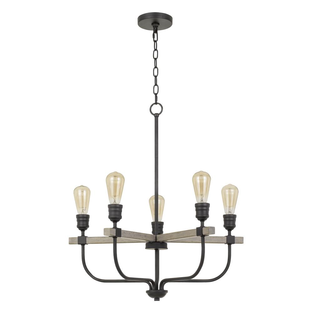 Sion Rustic Natural Wood and Iron 5-Light Chandelier