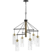 Cal Lighting 60W X 6 Williston Rubber Wood Chandelier With Hanging Textured Glass Shades