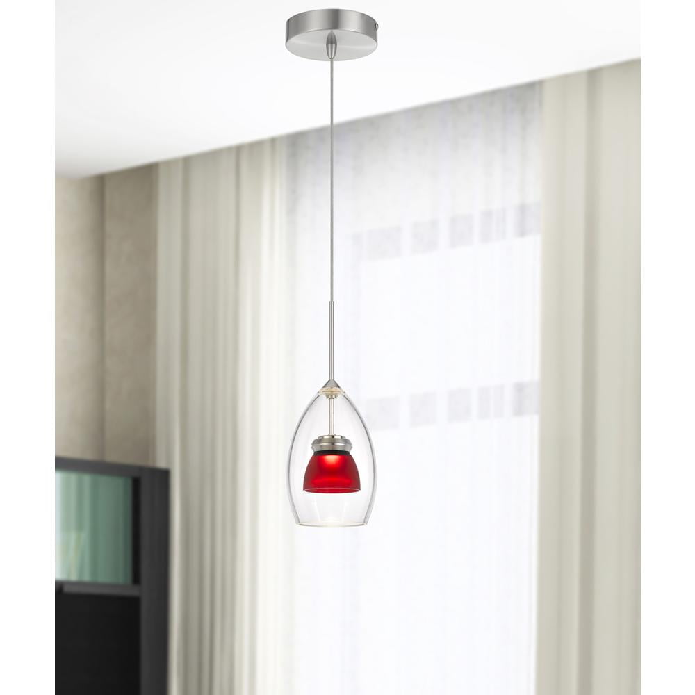 Clear Glass LED Mini Pendant Light with Frosted Red Inner Glass
