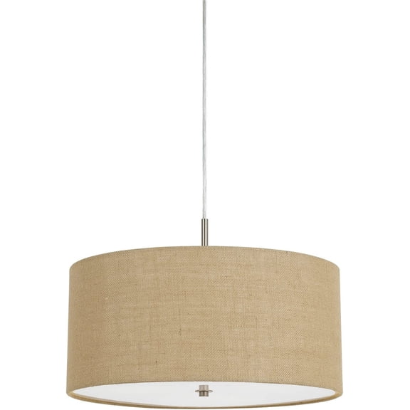 Cal Lighting 8.5" Tall Metal Pendant in Burlap Finish-Color:Brushed Steel,Finish:Burlap,Material:Fabric,Shape:Cylinder,Wattage:60WX3