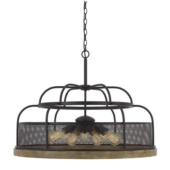 Cal Lighting Akaki 60W 9-Light Pine/Iron Metal Chandelier in Black