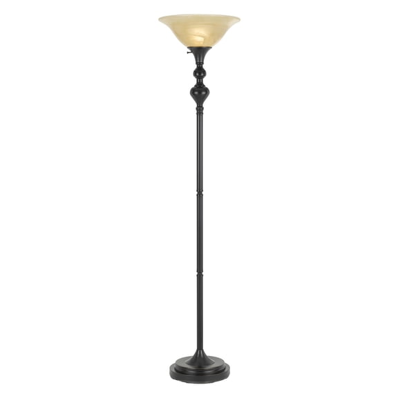 Cal Lighting Alamo 1-Light Metal Torchiere with Glass Shade in Dark Bronze