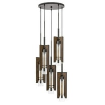 Cal Lighting Almeria 5-Light Wood & Glass Pendant Fixture in Pine Brown/Black