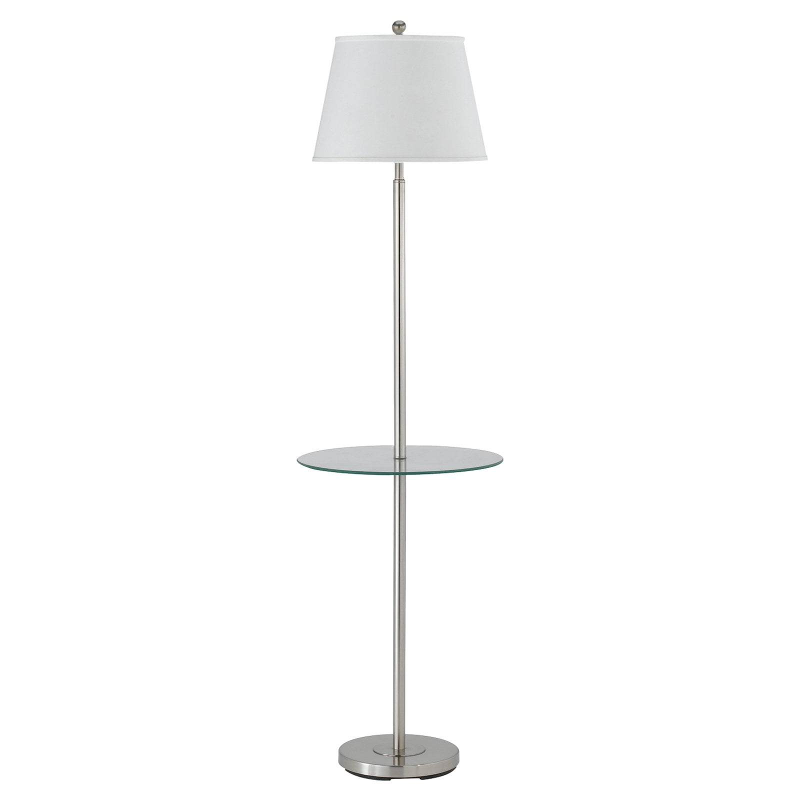 Andros Brushed Steel 60" Floor Lamp with White Shade and Glass Tray