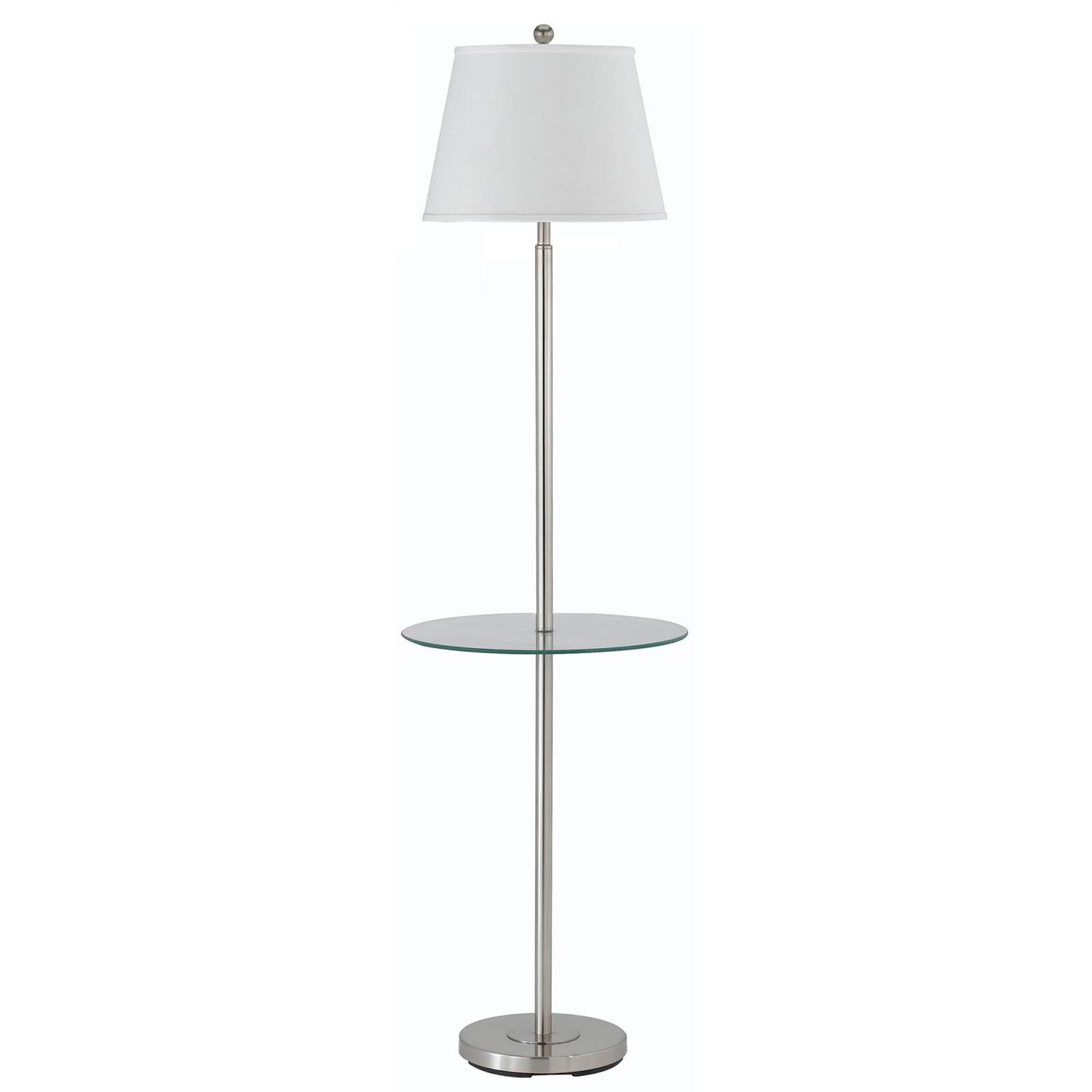 Andros Brushed Steel 60" Floor Lamp with White Shade and Glass Tray