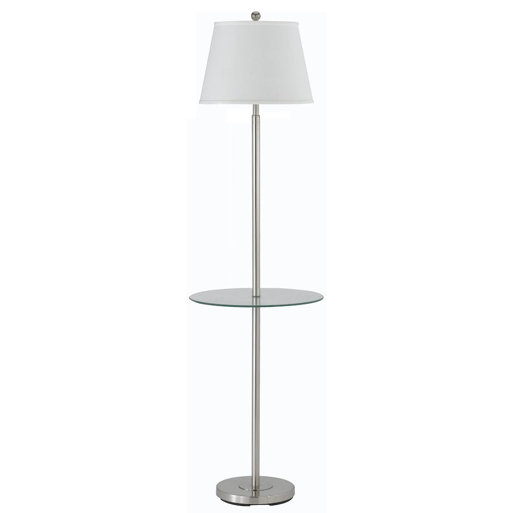 Andros Brushed Steel 60" Floor Lamp with White Shade and Glass Tray