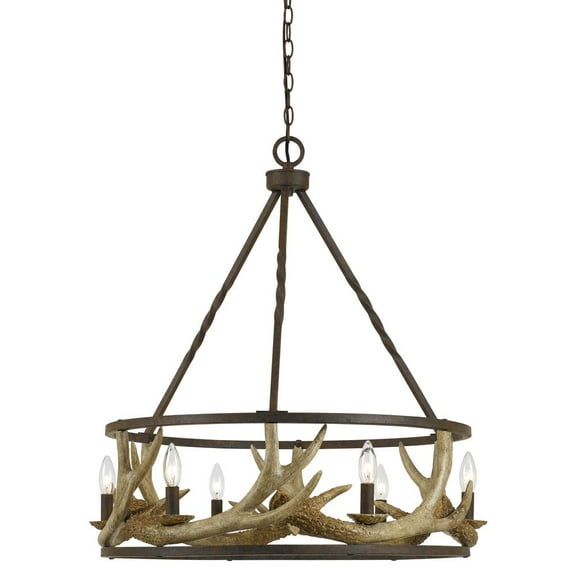 Cal Lighting Antler 26" Metal and Resin Chandelier in Rust Brown