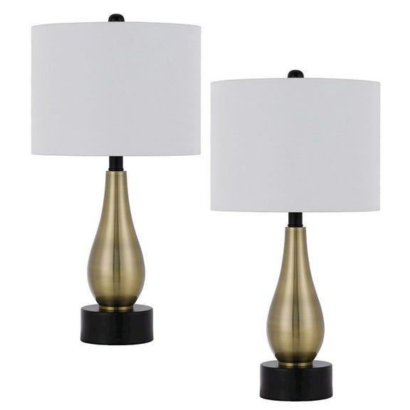 Cal Lighting 100W Ashland Metal Table Lamp With Hardback Drum Fabric Shade (Sold As Pairs)